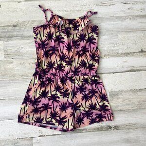 wonder nation Big Girls Size XL 14-16 Shorts Romper Palm Tree Print Tie Shoulder